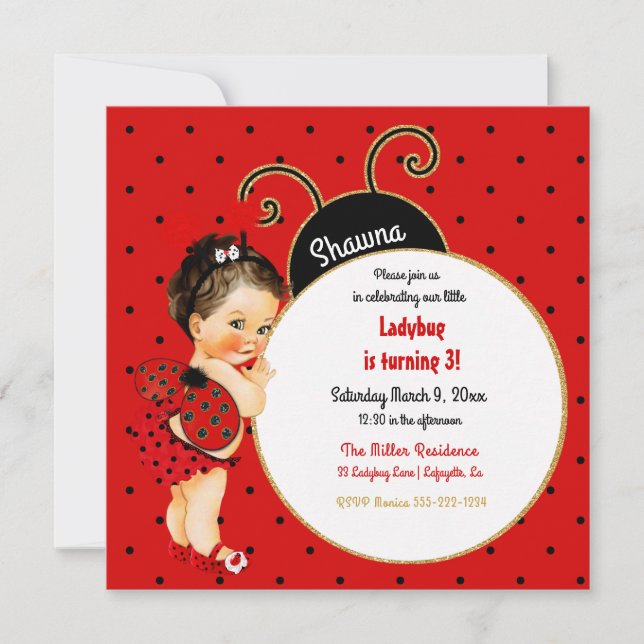 Little Ladybug Baby Girl Red Black Einladung (Vorderseite)