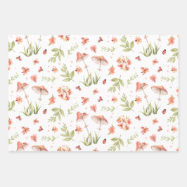 Little Ladybug Floral Watercolor Dreierpack Geschenkpapier Set