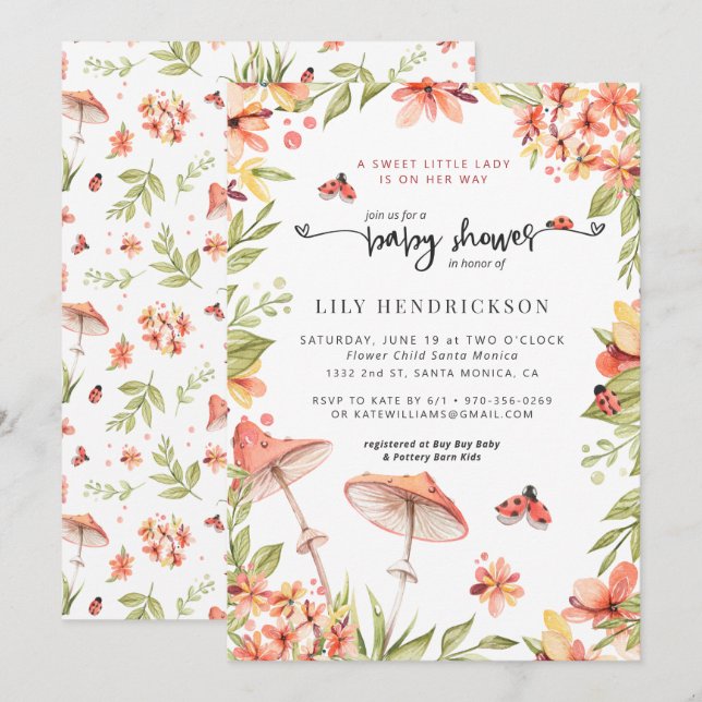 Little Ladybug | Invitation Baby shower de printem (Devant / Derrière)
