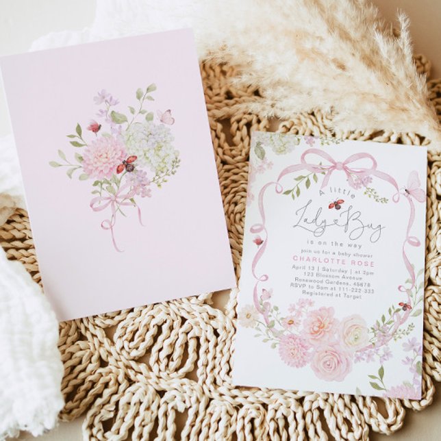 Little Ladybug Pink Bow Wildflower Baby Shower Einladung (Von Creator hochgeladen)