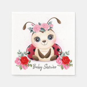 Little Ladybug Pink Red Floral Baby Dusche Napkins Serviette