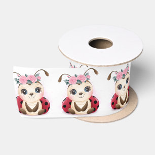Little Ladybug Red Pink Floral Girl Baby Dusche Satinband