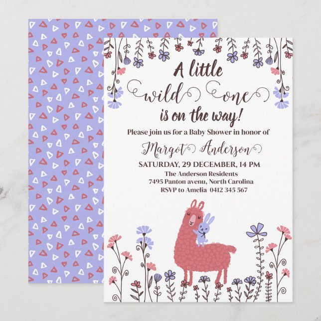 Little Lama Bunny Baby Shower Wild one Einladung (Vorne/Hinten)