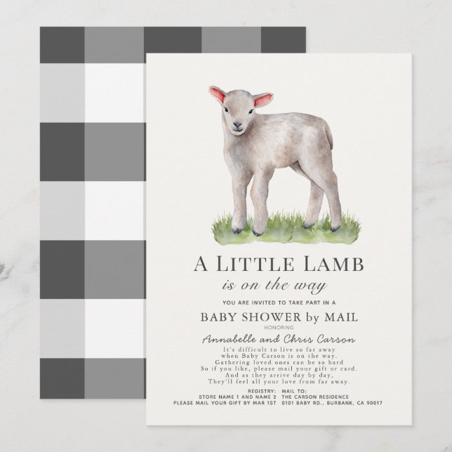 Little Lamb Baby Dusche by Mail Einladung (Vorne/Hinten)
