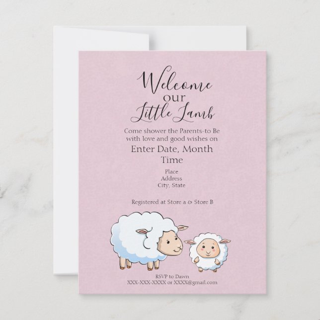LIttle Lamb Baby Dusche Einladungen für ein Mädche (Vorderseite)
