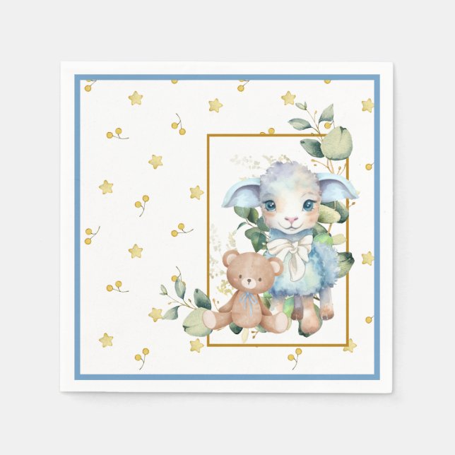 Little Lamb | Blue Baby Dusche Napkin Serviette (Vorderseite)