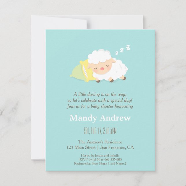 Little Lamb Blue Baby Dusche Party Einladungen (Vorderseite)