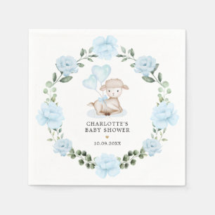 Little Lamb Blue Floral Greenery Baby Dusche Serviette