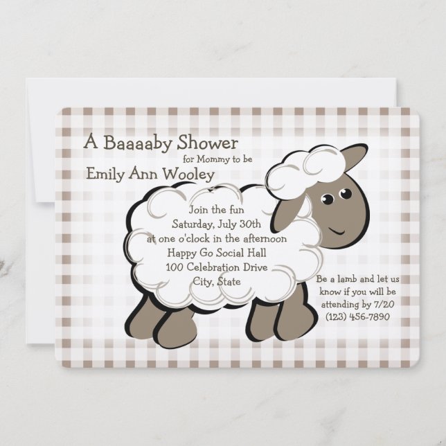 Little Lamb Gingham Baby Shower Einladung (Vorderseite)