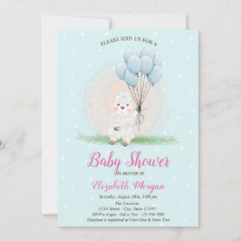 Little Lamb Sheep Blue Dots Baby Dusche Einladung