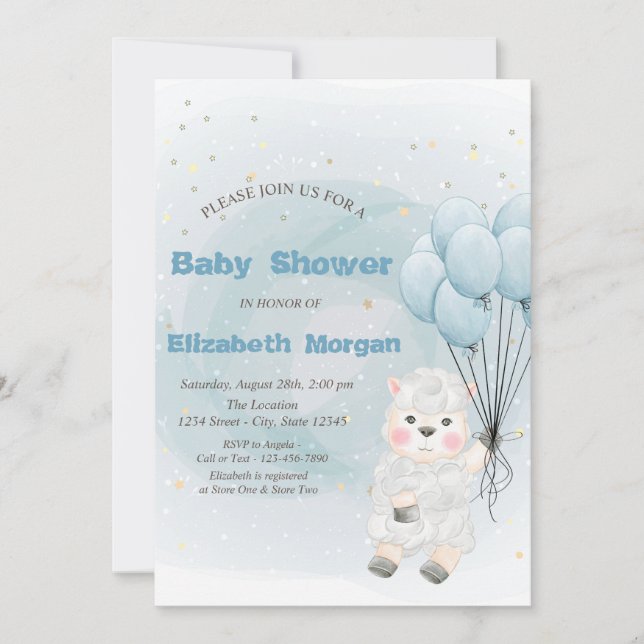 Little Lamb Sheep Stars Baby Dusche Einladung (Vorderseite)