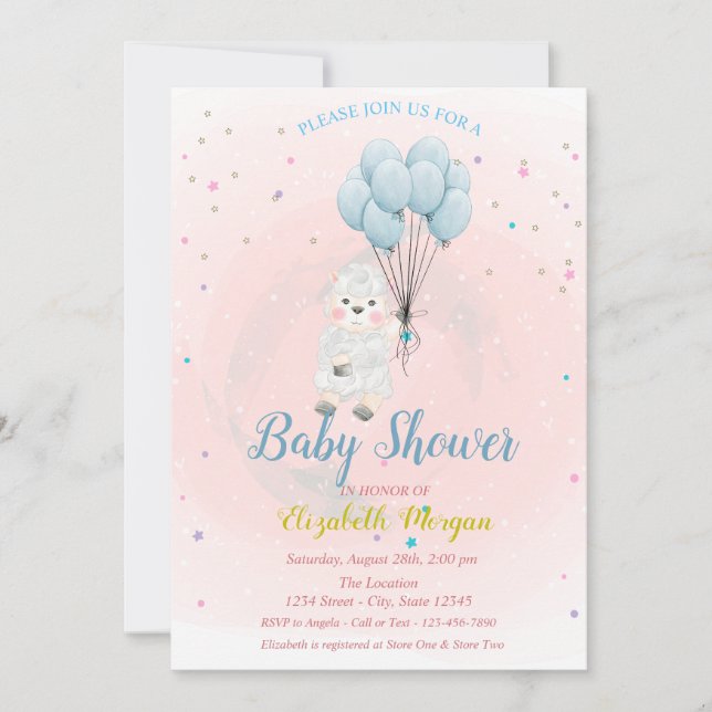 Little Lamb Sheep Stars Baby shower Invitation (Devant)