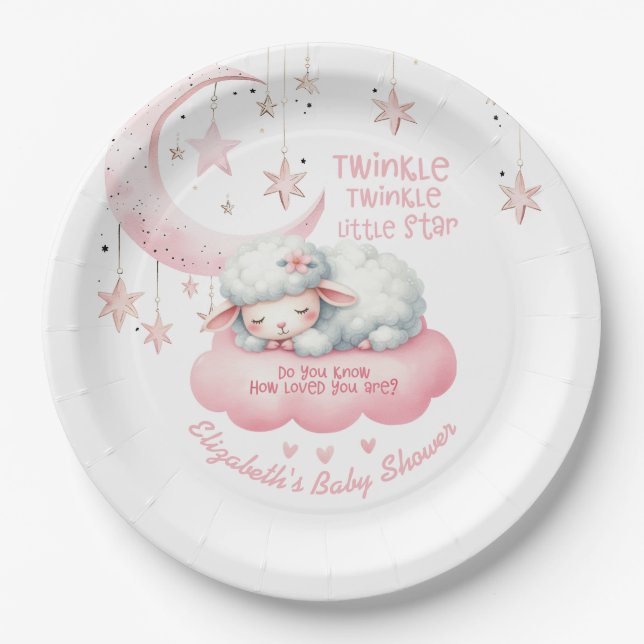 Little Lamb Twinkle Twinkle Pink Girl Babydusche Pappteller (Vorderseite)