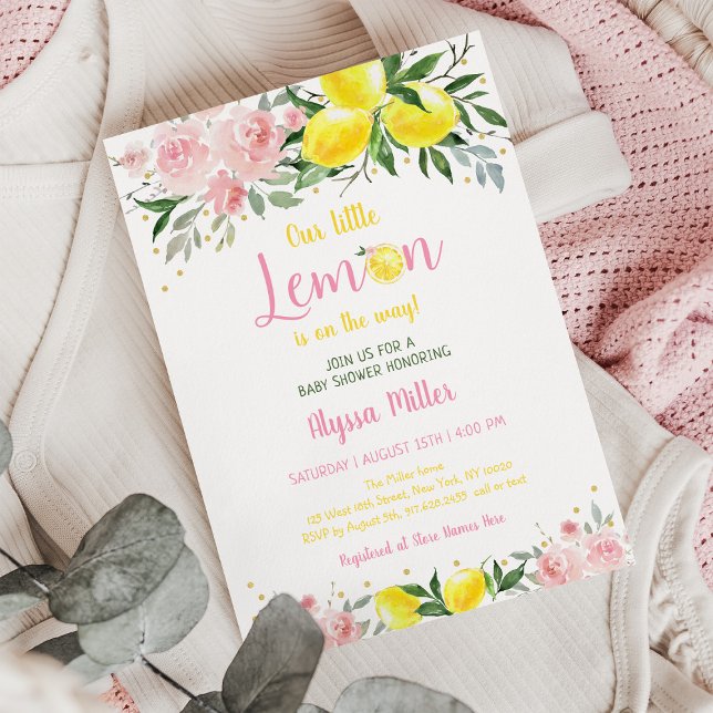 Little Lemon Pink Floral Summer Baby Dusche Einladung (Von Creator hochgeladen)