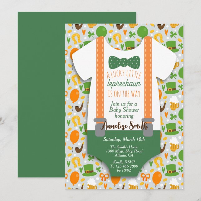 Little Leprechaun Babydusche Einladung (Vorne/Hinten)