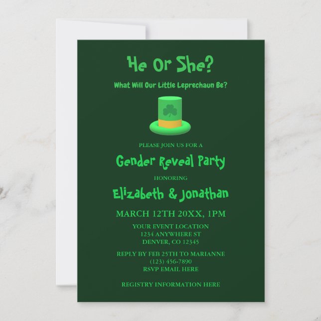 Little Leprechaun Gender Reveal Einladung (Vorderseite)