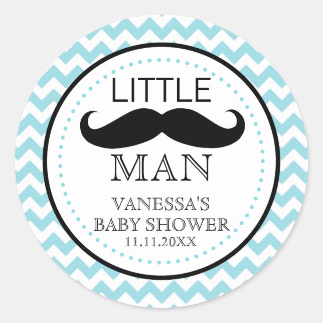 Little Lil' Man Mustache Boy Baby Dusche Gefallen Runder Aufkleber (Vorderseite)