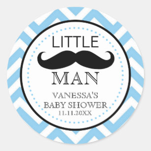 Little Lil' Man Mustache Boy Baby Dusche Gefallen Runder Aufkleber