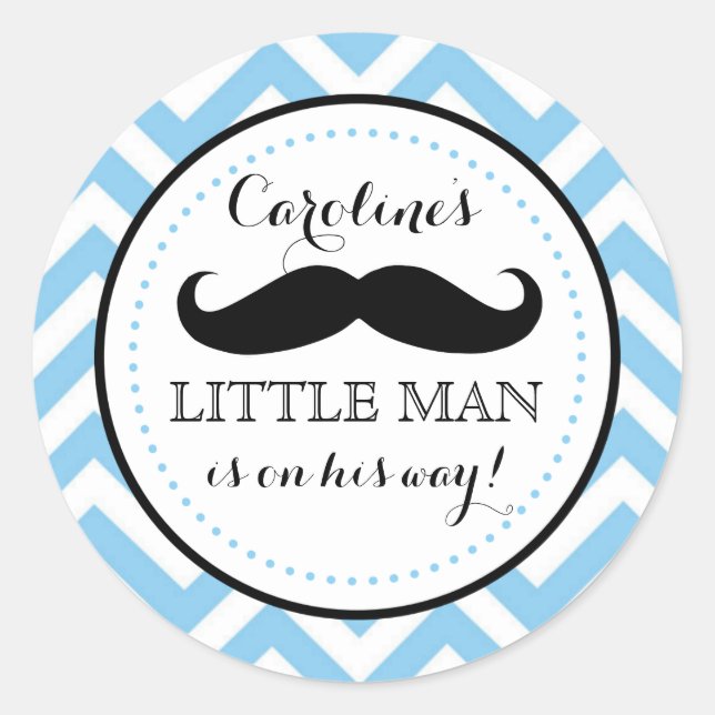 Little Lil' Man Mustache Boy Baby Dusche Gefallen Runder Aufkleber (Vorderseite)