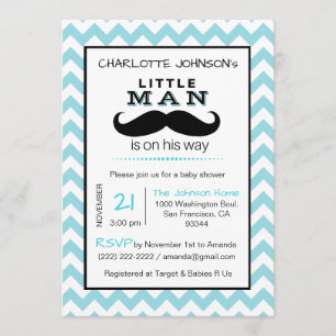 Little Lil' Man Mustache Boy Blue Baby Dusche Einladung