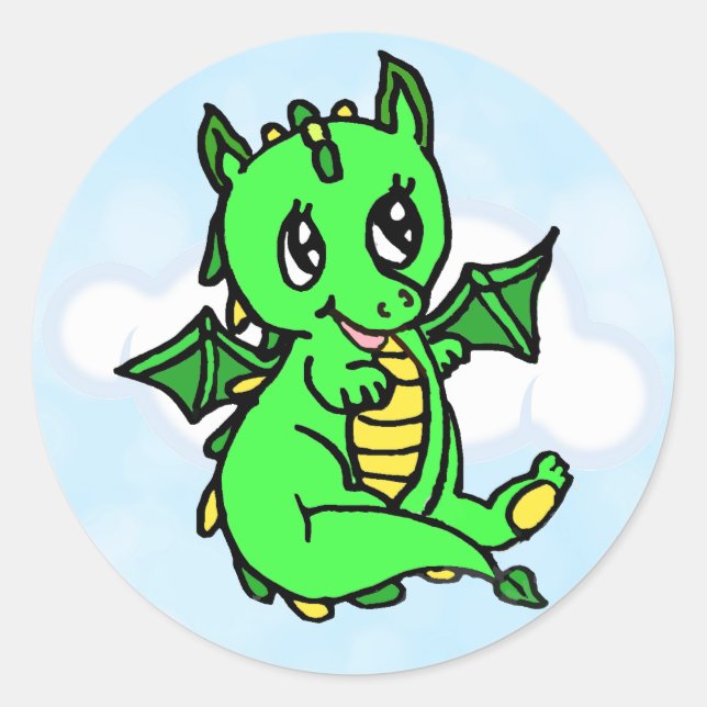 Little Lime Green Dragon Fairy Tale Birthday Runder Aufkleber (Vorderseite)
