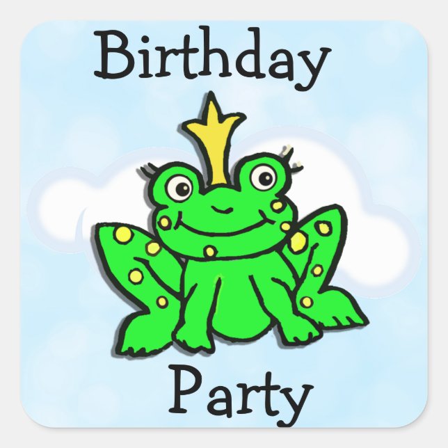 Little Lime Green Frog Fairy Tale Birthday Quadratischer Aufkleber (Vorderseite)