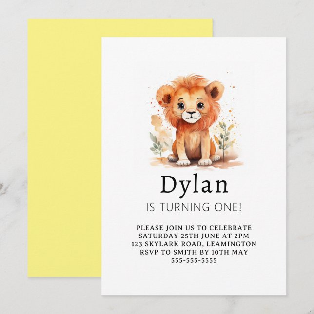 Little Lion Boy Birthday Einladung (Vorne/Hinten)