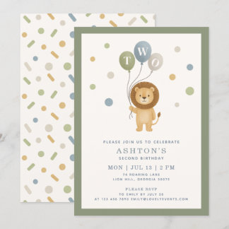 Little Lion & Confetti, grüner Rahmen Junge Geburt Einladung