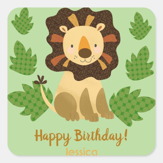 Little Lion Individuelle Name Birthday Party Quadratischer Aufkleber (Vorderseite)