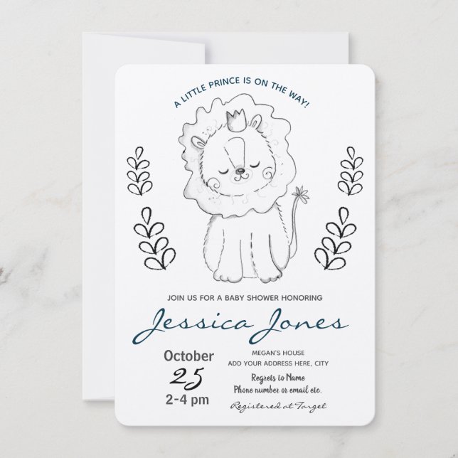 Little Lion Prince Boy Baby Dusche Rustikal Einladung (Vorderseite)