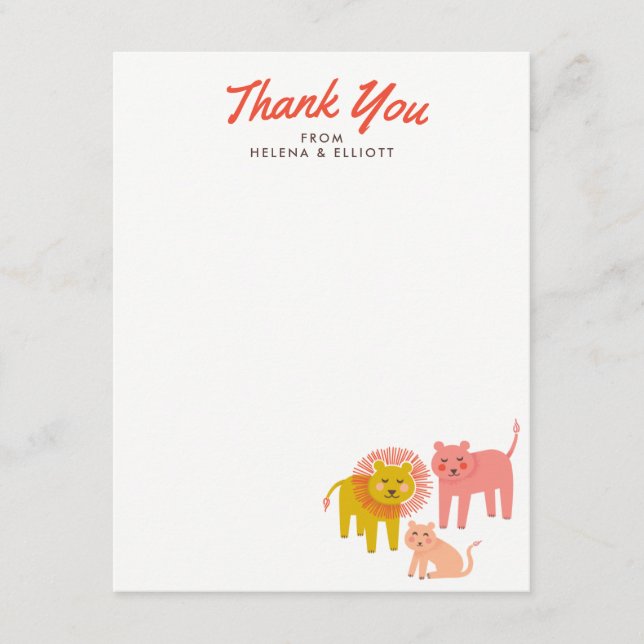 Little Lions Babydusche Flat Danke Notizen Karten (Vorderseite)