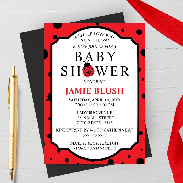 Little Love Bug Baby Shower Invitation (Ladybug Baby Shower | Little Love Bug Baby Shower Invitation Red and Black)