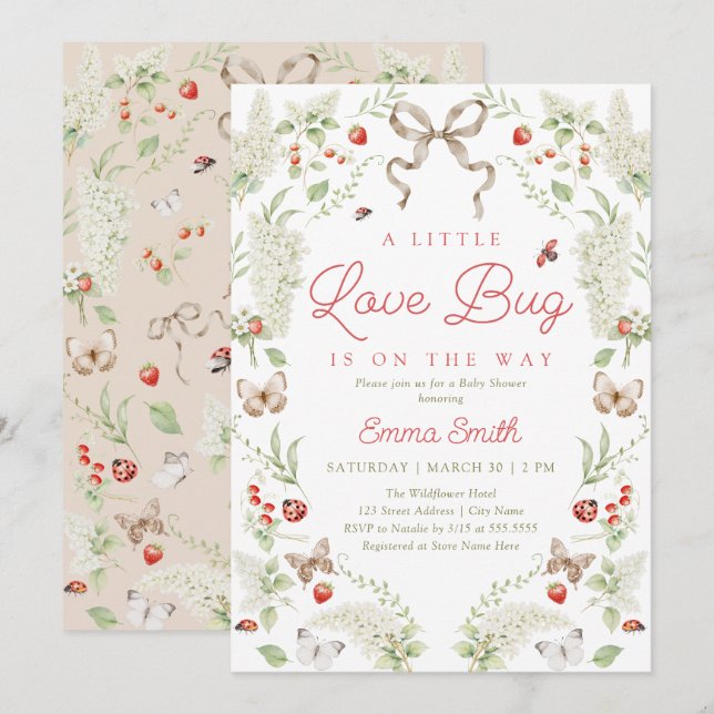Little Love Bug Floral Bow Baby Shower Invitation Einladung (Vorne/Hinten)