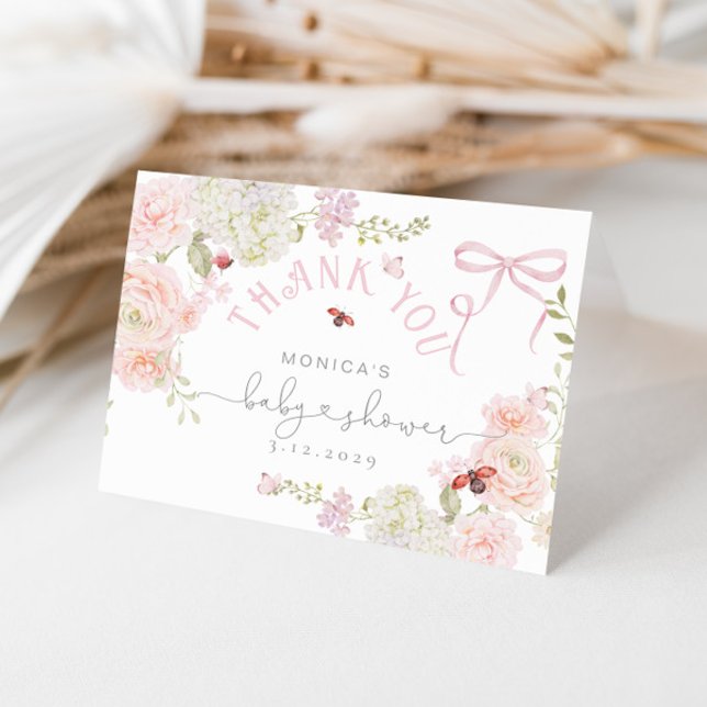 Little Love Bug Floral Bow Baby Shower Thank you Dankeskarte (Von Creator hochgeladen)