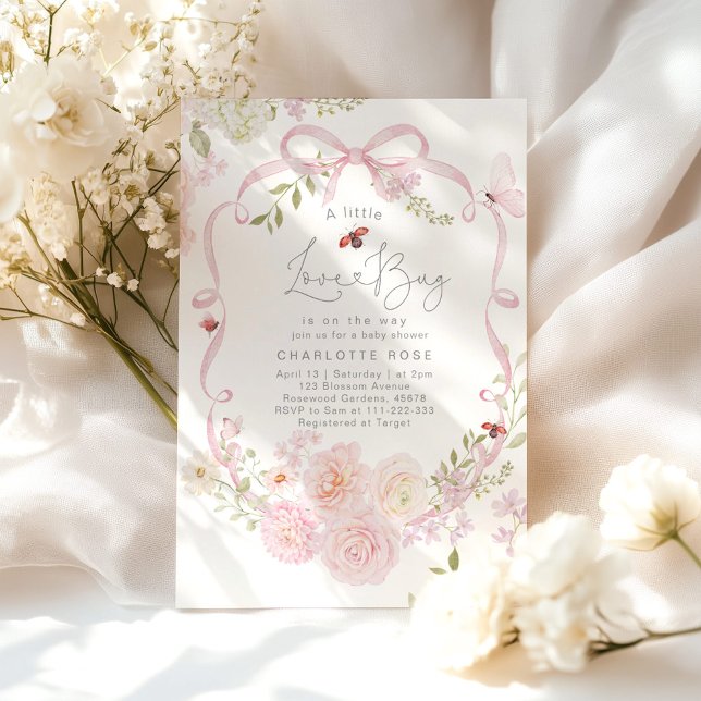 Little Love Bug Pink Bow Baby Shower Einladung (Von Creator hochgeladen)