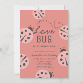 Little Love Bug Pink Ladybug 1st Birthday Einladung