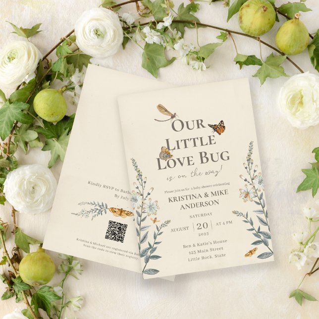 Little Love Bug QR Code Baby shower Invitation (Créateur téléchargé)
