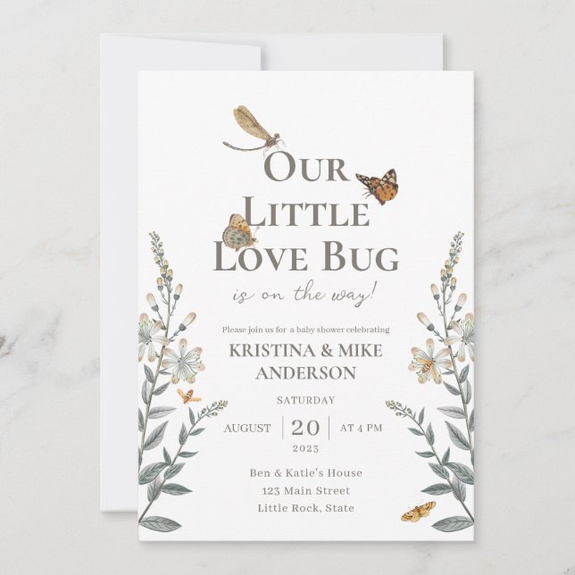 Little Love Bug QR Code Baby shower Invitation (Devant)