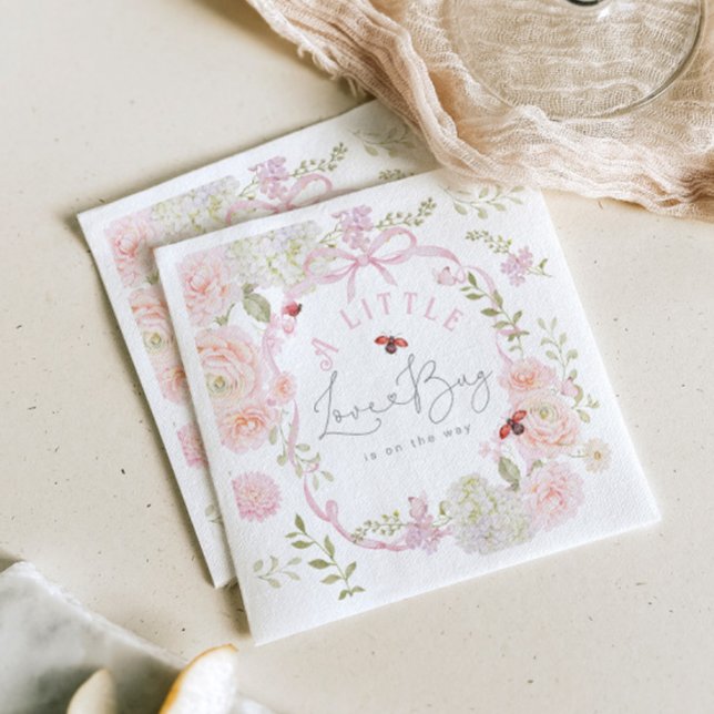 Little Love Bug Wildflower Pink Bow Baby Shower Serviette (Von Creator hochgeladen)