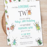 Little Love Bugs Turning Two Second Birthday Einladung<br><div class="desc">Pretty watercolor beetles decorated in hearts make this "lovebug" invitation sweet and unique for your little lovebug's second birthday celebration! Customize with your own information. Edit to change any sizes, colors, fonts, or spacing issues. Or, just email me! I am happy to assist you with any personalization to make your...</div>