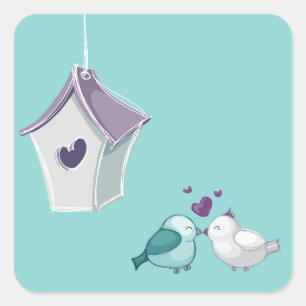 Little Lovebirds Quadratischer Aufkleber