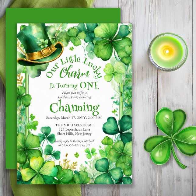 Little Lucky Charm St. Patrick’s Day 1st Birthday Einladung (Our Little Lucky Charm Is Turning ONE Saint Patrick's Day 1st Birthday Party Invitation - Print Digi)