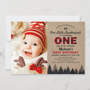 Little Lumberjack First Birthday Party Baby Foto Einladung