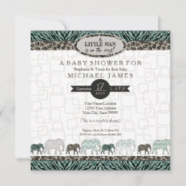 Little Man Baby Boy Safari Elephants Zebra Dusche Einladung