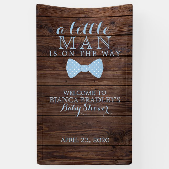 Little Man Baby Dusche | Rustic Wood Bowtie Banner (Vertikal)