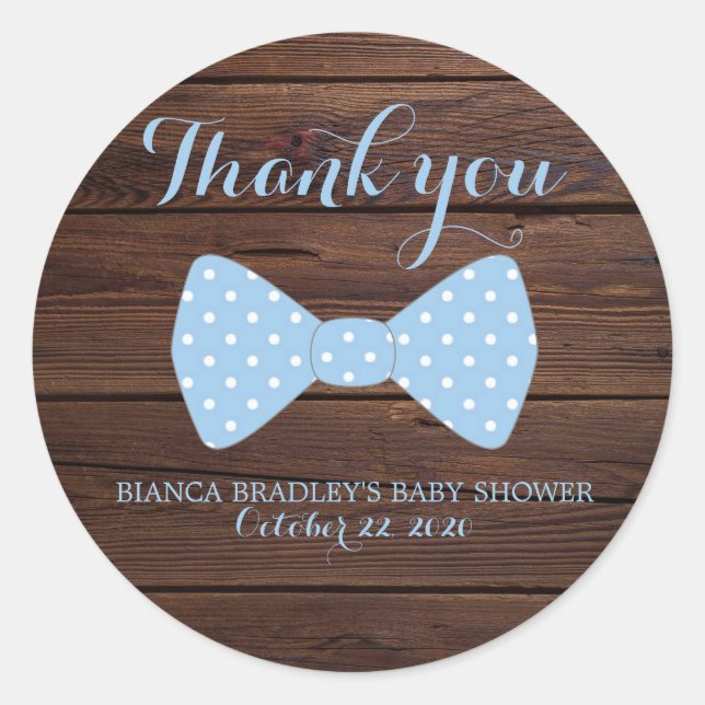 Little Man Baby Dusche | Rustic Wood Bowtie Runder Aufkleber (Vorderseite)