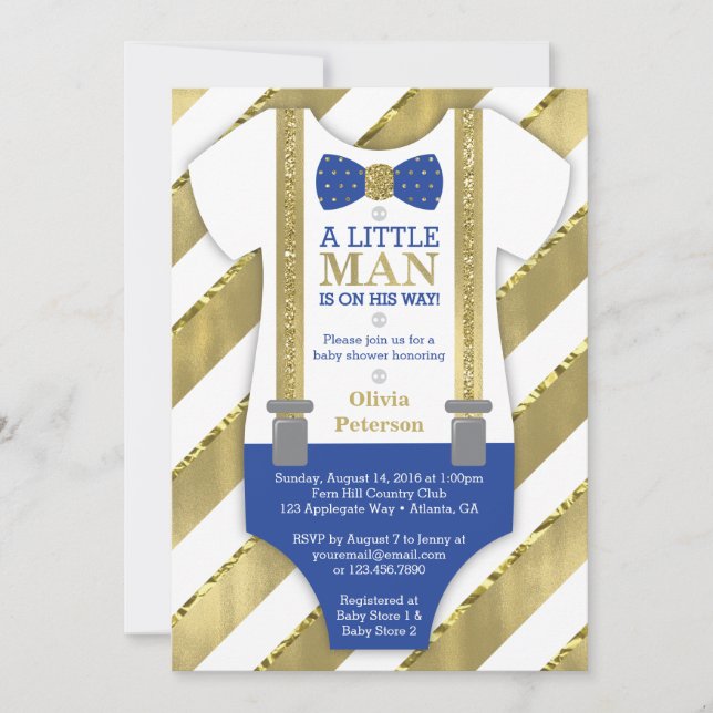 Little Man Baby Shower Einladung, blau, Imitats Go Einladung (Vorderseite)