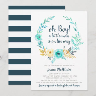Little Man Baby shower Invitation Carte gris bleu
