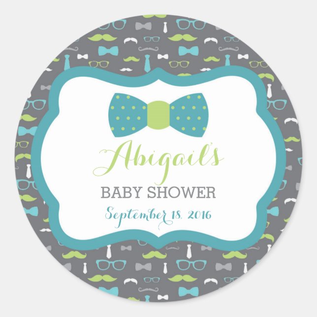 Little Man Baby Shower Sticker, Aquamarin, grün, g Runder Aufkleber (Vorderseite)