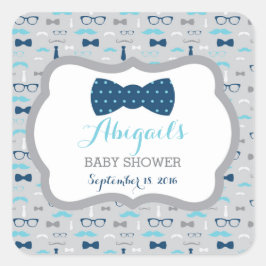 Little Man Baby Shower Sticker, Baby Blue, Navy Quadratischer Aufkleber